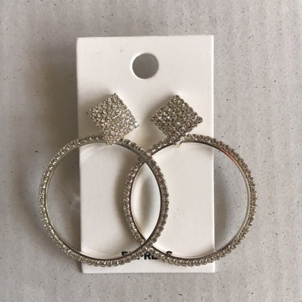 Express Rhinestone Circle Hoop Earrings Silver